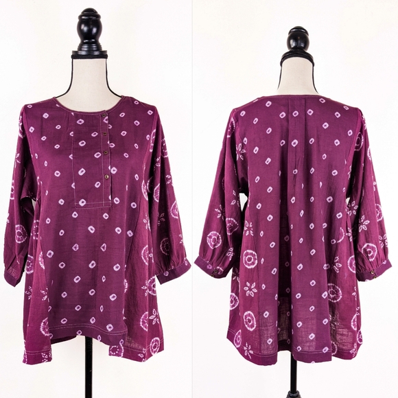 🦋LAST🦋 NWT Kopal Longaya Top Magenta Flower Dot Shibori Size Large